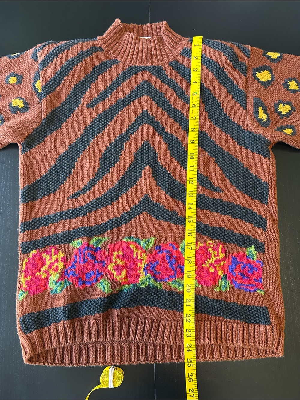 80s Vintage Eclectic Aunt Sweater Mixed Print Maximalism Size Medium - Picture 5 of 13